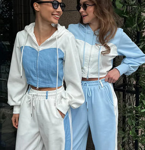 Casual Color Block Cardigan and Sweatpants Set Rieworkes