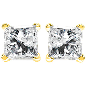 IGI Certified 1/2 Cttw Princess-Cut Square Diamond 4-Prong Solitaire Stud Earrings in 14K Yellow Gold (I-J Color, SI1-SI2 Clarity) Rieworkes