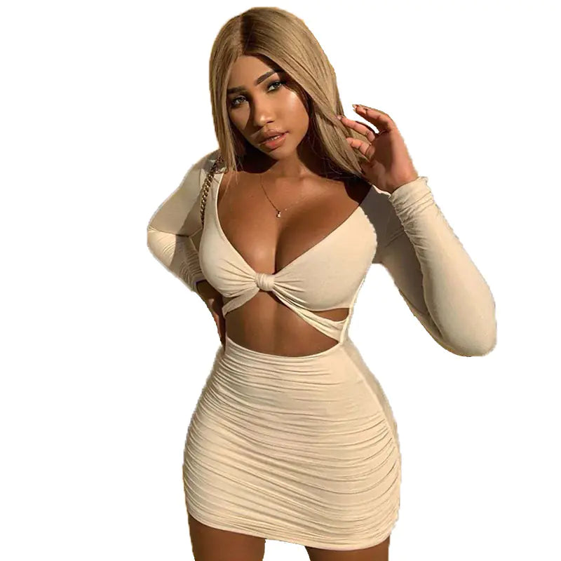Sexy Long Sleeve Pleated Mini Party Dresses Mimarta