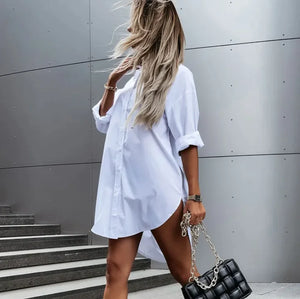 Women's Loose V-Neck Long Sleeve Shirt Dress Mimarta