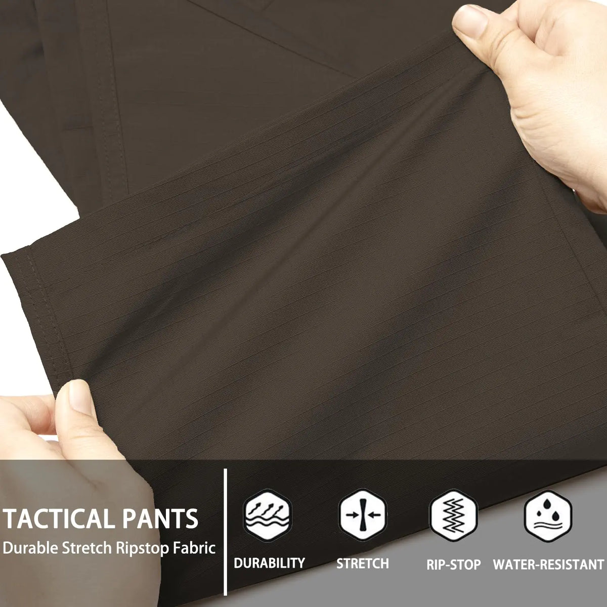 Men's Stretch Tactical Pants Water Resistant Ripstop Cargo Pants Outdoor Lightweight EDC Work Hiking Pants 30W x 32L Dark Brown Rieworkes