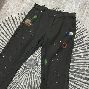 Women's Casual Loose Tooling Printed Bouquet Foot Pants Rieworkes
