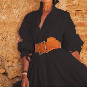 Elegant Women's Long-sleeved Lapel Dress Mimarta