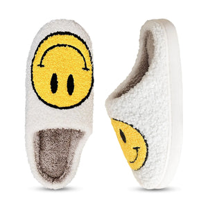Smile Face Slippers for Women Happy face slippers Retro Soft Plush Warm Slip-on Slippers, Cozy Indoor Outdoor Slippers 4.5-5.5 Women/3.5-4.5 Men Yellow Rieworkes