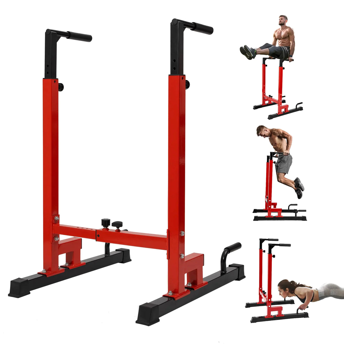 Yes4All Dip Stand 500 LBS Capacity 80 Levels Adjustable Dip Bars Dip Station Machine for Home Gym - Red & Black Mimarta