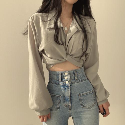 Elegant Puffy Long Sleeve Cropped Blouse for Women Mimarta