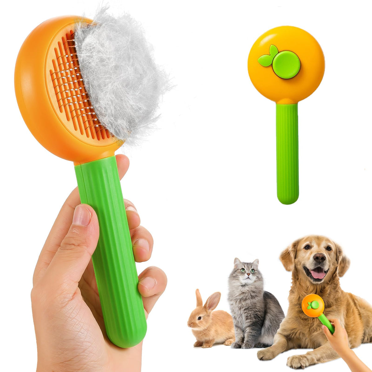Patepoby New pet brushcat brush with release buttonSelf Cleaning Slicker Brush for Dogs &amp; Catsdog brush for sheddingpuppy brushEasy Desheding(Orange-green) Mimarta