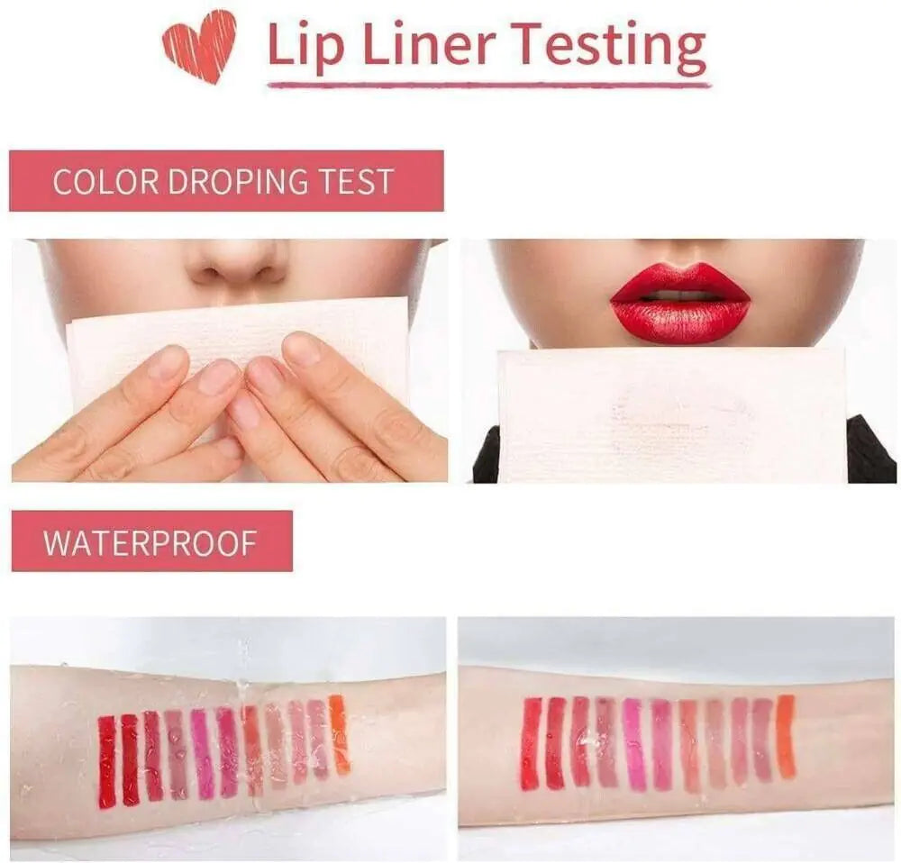 12Pcs Women Waterproof Lipstick Long Lasting Matte Lip Liner Pencil Lip Pen Set Rieworkes