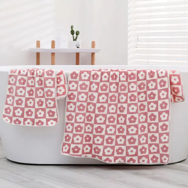 Cute Plaid Flowers Microfiber Towel Bath Towel Soft  Face Towels Rieworkes