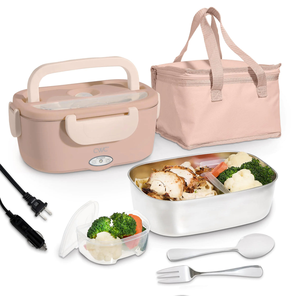 COOK WITH COLOR Portable Electric Lunch Box - 2-in-1 Heated Food Heater for Car Truck Home Work - Hot Meals On-The-Go! Blush Rieworkes