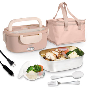 COOK WITH COLOR Portable Electric Lunch Box - 2-in-1 Heated Food Heater for Car Truck Home Work - Hot Meals On-The-Go! Blush Rieworkes