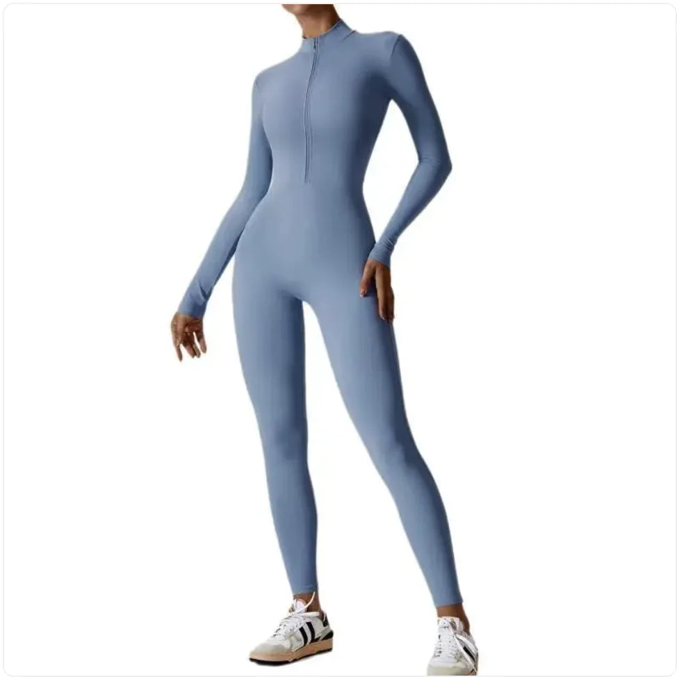 Women's Long-Sleeve Zipper Yoga Jumpsuit Rieworkes