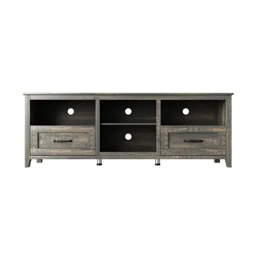 70 Inch Length TV Stand For Living Room And Bedroom, With 2 Drawers And 4 High-Capacity Storage Compartment, Black Pine Rieworkes