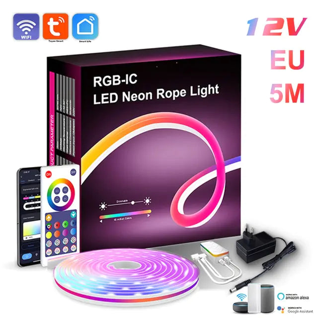 RGB LED Neon Light Bar with WiFi, App and Voice Control, Music Sync – Ideal for TV Backlighting and Room Decoration Rieworkes