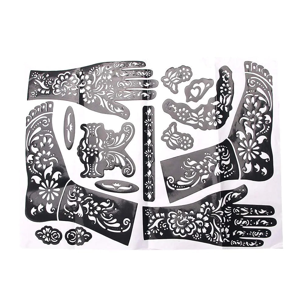 Henna Tattoo Kit StencilsTemporary Reusable Unisex Tattoo Sets Self-Adhesive Indian Arabian Temporary Tattoo Templates Kit for Body Paint Mimarta