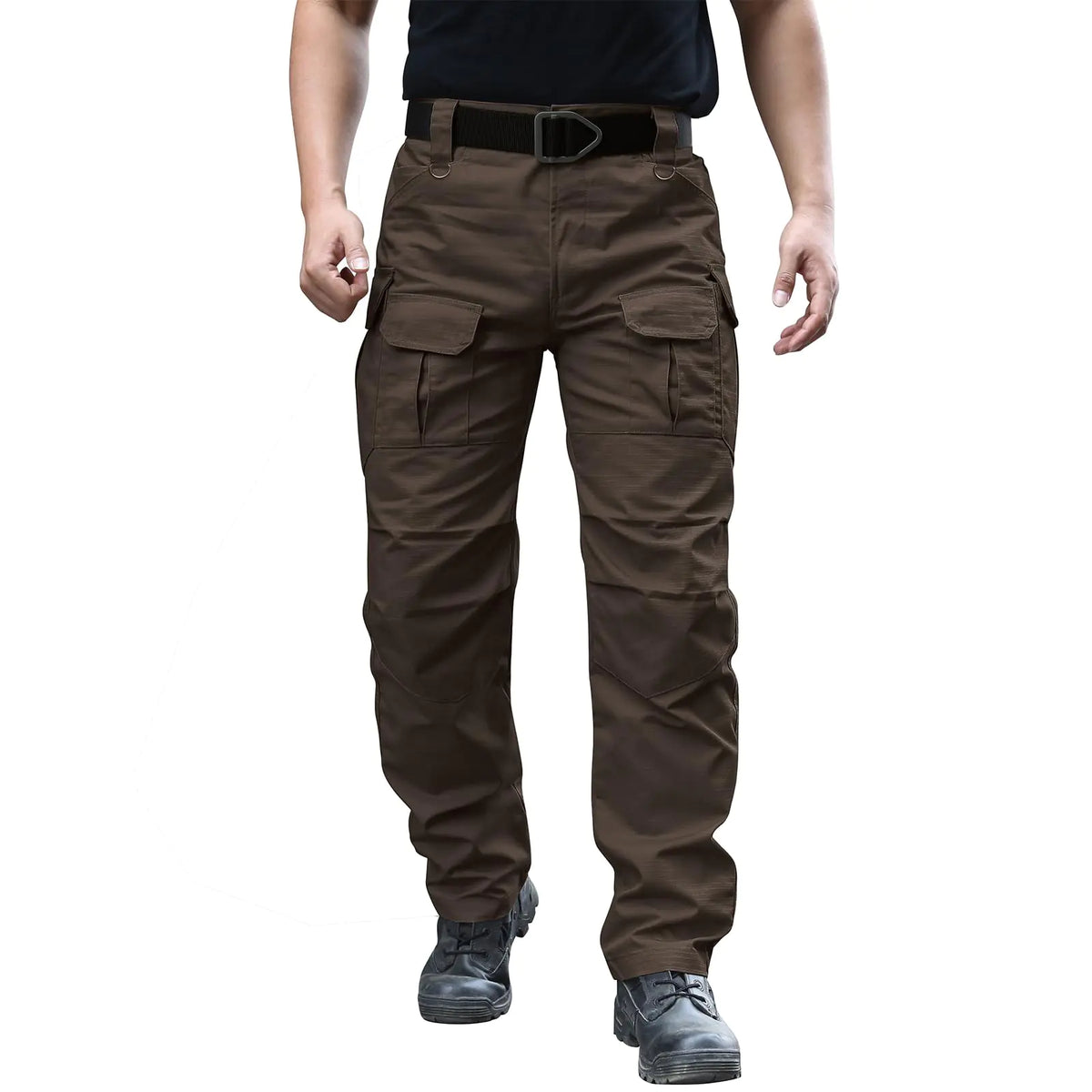 Men's Stretch Tactical Pants Water Resistant Ripstop Cargo Pants Outdoor Lightweight EDC Work Hiking Pants 30W x 32L Dark Brown Rieworkes