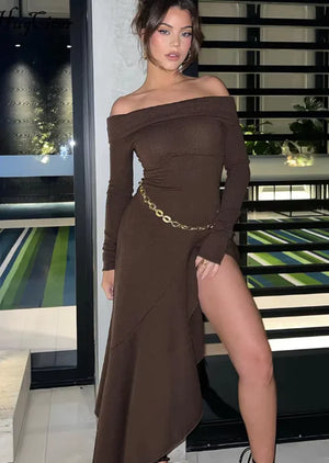 Long Sleeve Ruffled Long Dress Rieworkes