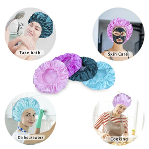 Shower Caps for Women, 4 PCS Elastic and Reusable Bath Caps, Double Waterproof Layers Shower Cap, Bathing Shower Caps, Environmental Protection Hair Bath Hat - Solid Color Solid Color 4 PCS/Set Rieworkes