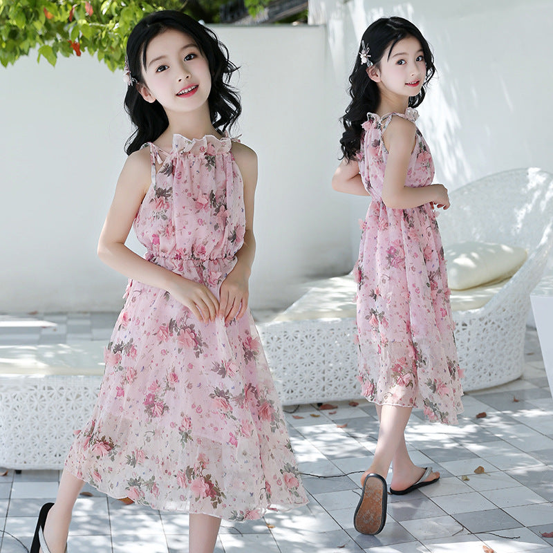 Girls' Bohemian Summer Dress - Floral Beach Maxi Dress Mimarta