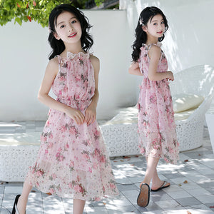 Girls' Bohemian Summer Dress - Floral Beach Maxi Dress Mimarta