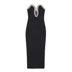 Elegant Summer Sexy V-Neck Bodycon Dress with Rhinestones Mimarta