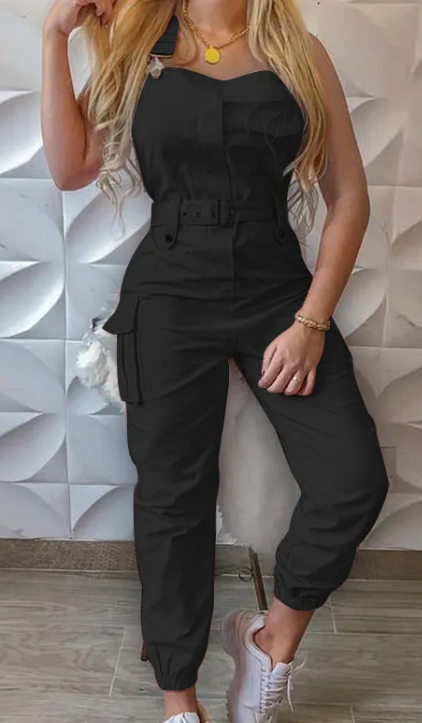 Women's Fashion Work Clothes Jumpsuit Belt Sleeveless Mimarta