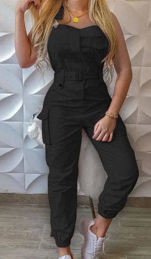 Women's Fashion Work Clothes Jumpsuit Belt Sleeveless Mimarta