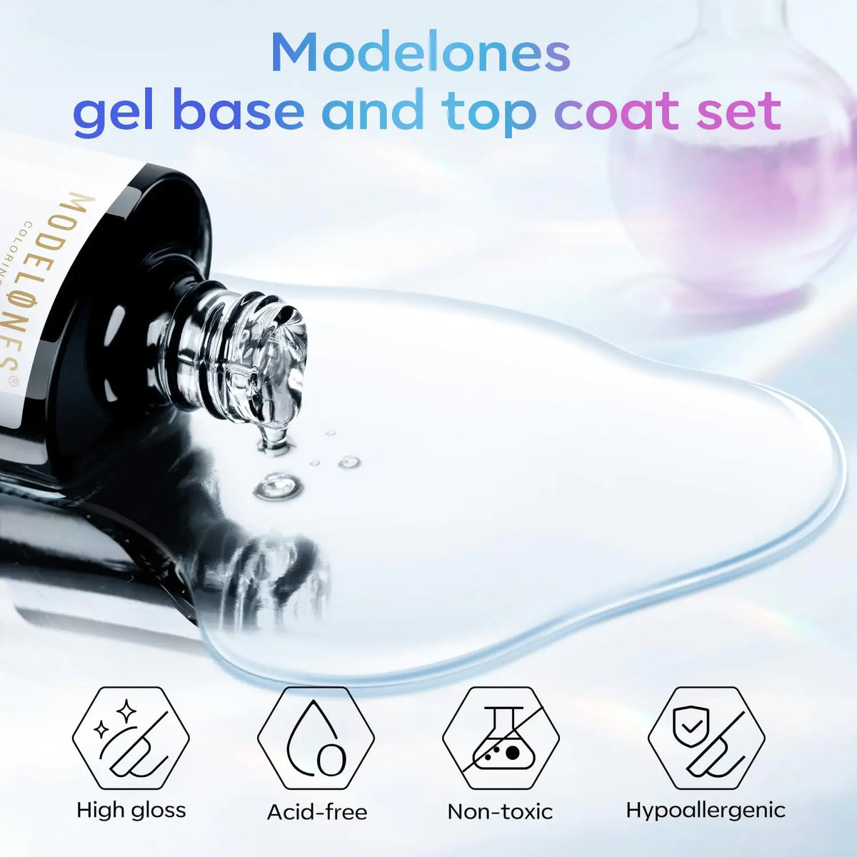 modelones Gel Top Coat, 15 ml 2024 Upgrade Super Shiny Gel Base and Top Coat Set, Soak Off Nail Lamp Acid Free No Wipe Clear Base Top Gel Nail Polish C-15ml Base and Top Coat Rieworkes