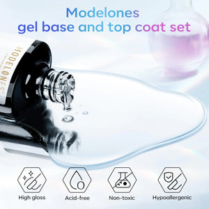 modelones Gel Top Coat, 15 ml 2024 Upgrade Super Shiny Gel Base and Top Coat Set, Soak Off Nail Lamp Acid Free No Wipe Clear Base Top Gel Nail Polish C-15ml Base and Top Coat Rieworkes