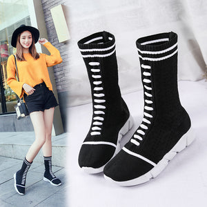 Autumn European Style Chunky Sole Knit Boots for Women Mimarta