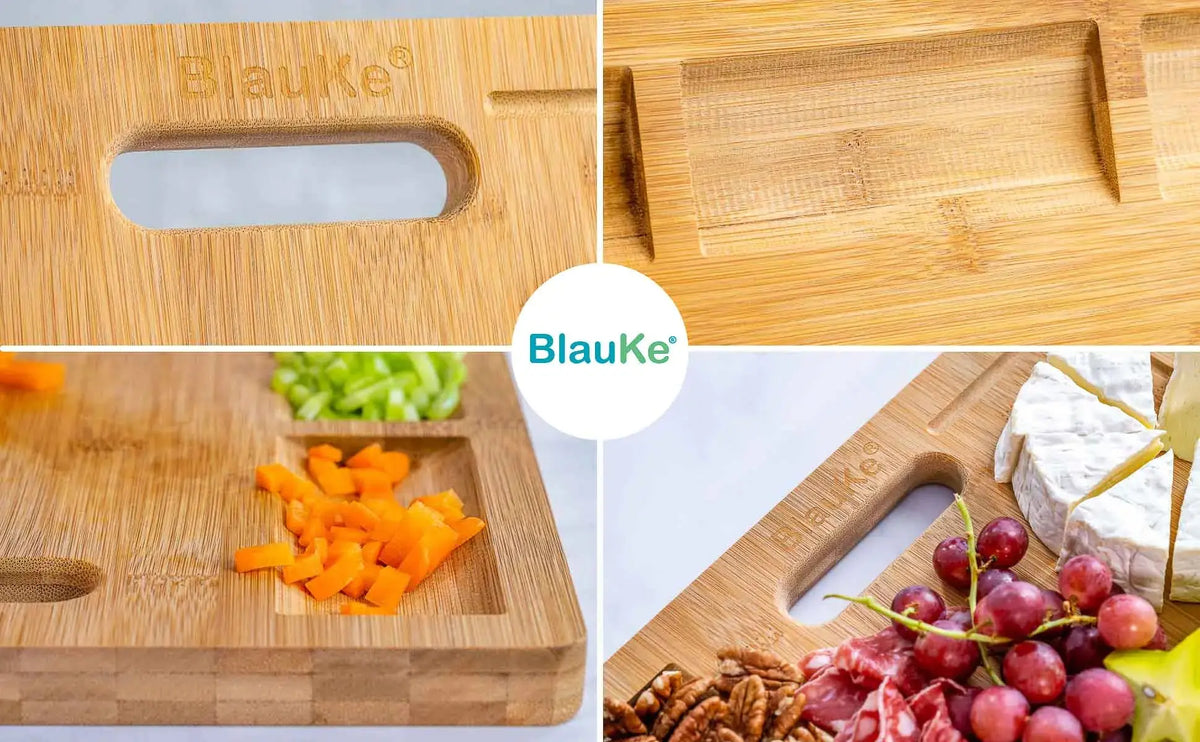 Extra Large Bamboo Cutting Board - 17x12.5 inch Wood Cutting Board for Meat, Cheese, Veggies - Wood Serving Tray with Juice Groove and 3 Compartments Rieworkes