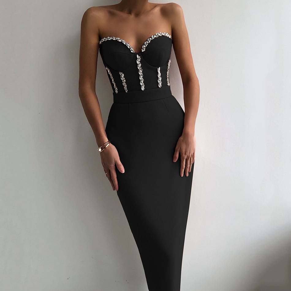 Strapless Elegant Bandage Dress with Nail Drill Mimarta