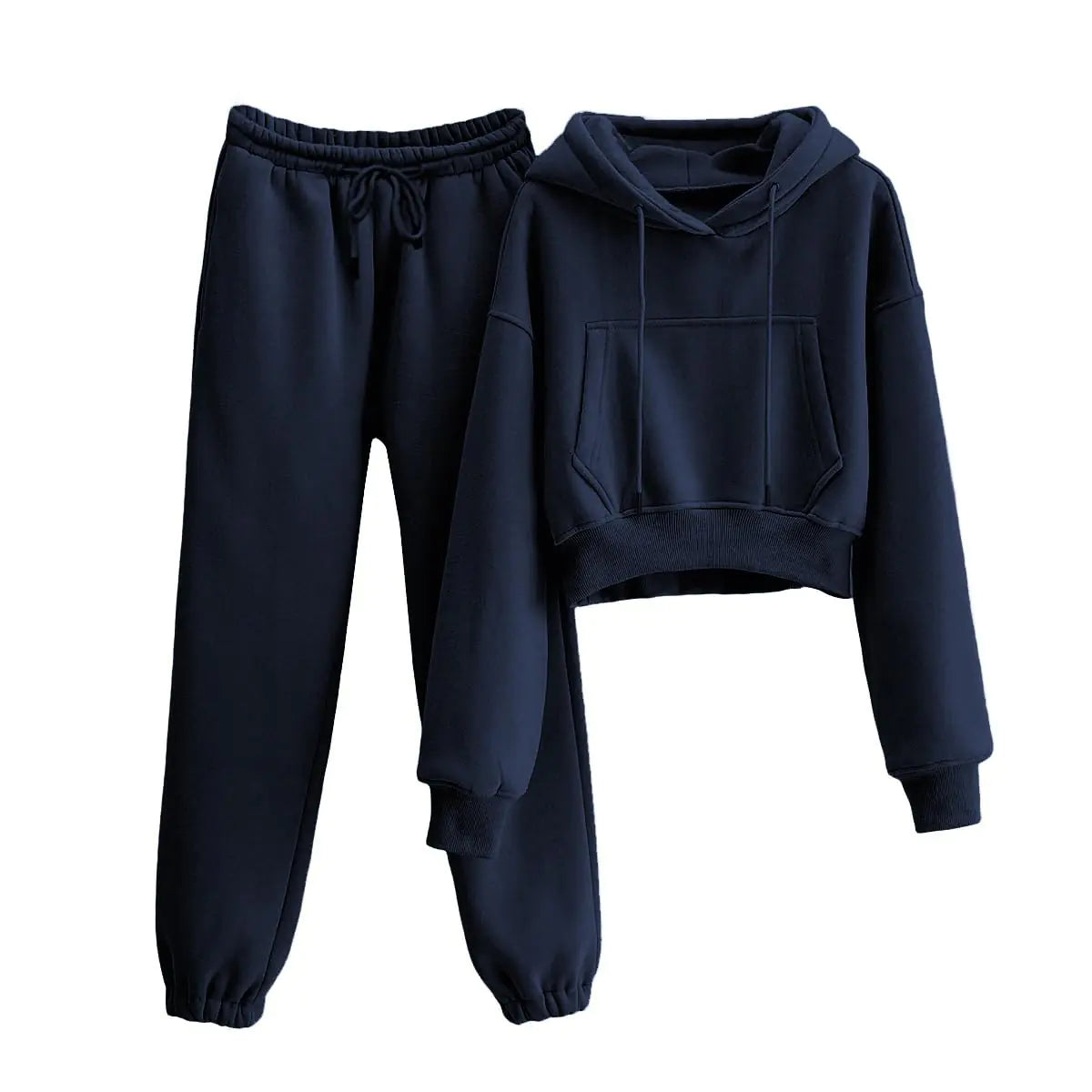 VATEAMI Womens Fleece 2 Piece Outfits Sweatsuit Crop Hooded Pullover Sweatshirt Top Jogger Sweatpants Tracksuits Set (Navyblue-M) Mimarta