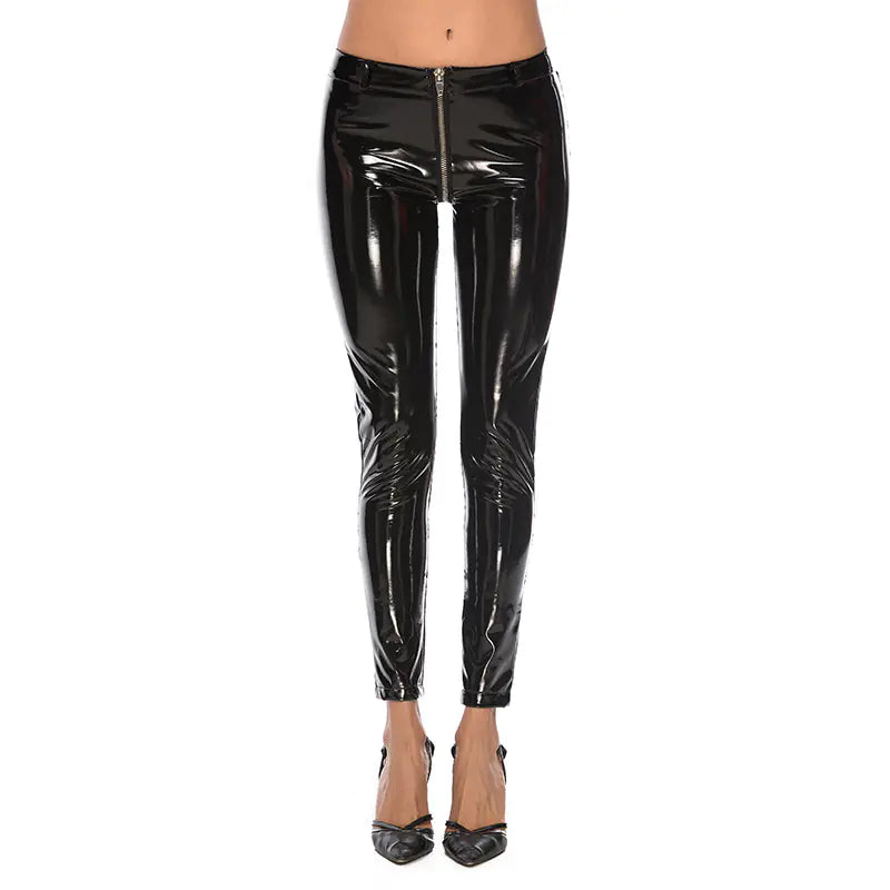 Ladies Patent Leather Zipper Leggings Mimarta