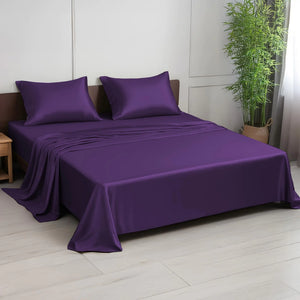Linenwalas King Size Sheets Set 100% Organic Viscose Derived from Bamboo Silk Bed Sheets Set Luxuriously Soft & Cooling Deep Pocket Up to 16” Breathable Moisture Wicking Sheets (King Purple) Rieworkes