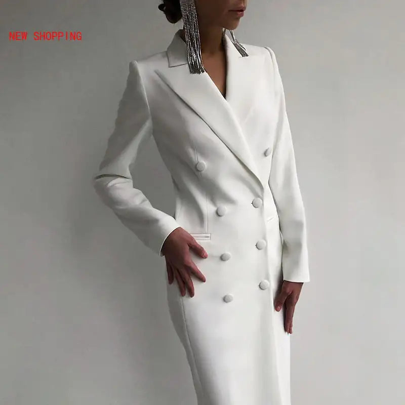 Elegant White Double-Breasted Suit Dress Rieworkes