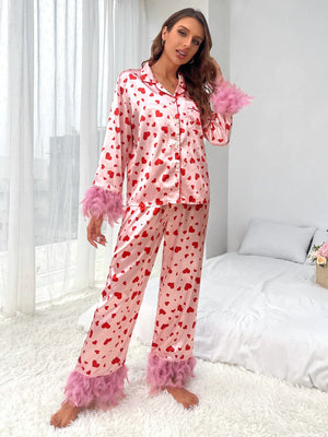 Women Loving Heart Printed Casual Suit Pajamas Rieworkes