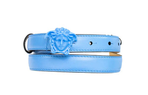 Versace DV Blue Leather Slim 20mm Adjustable Medusa Belt Mimarta