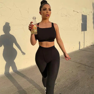 Gym Crop Tank Top Leggings Set Rieworkes