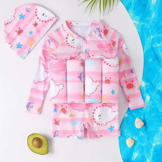 Cartoon Print One-Piece Floating Rash Guard Bathing Suit Rieworkes