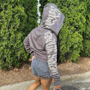 Women Winter Letter Printed Zip Up Hoodie Rieworkes