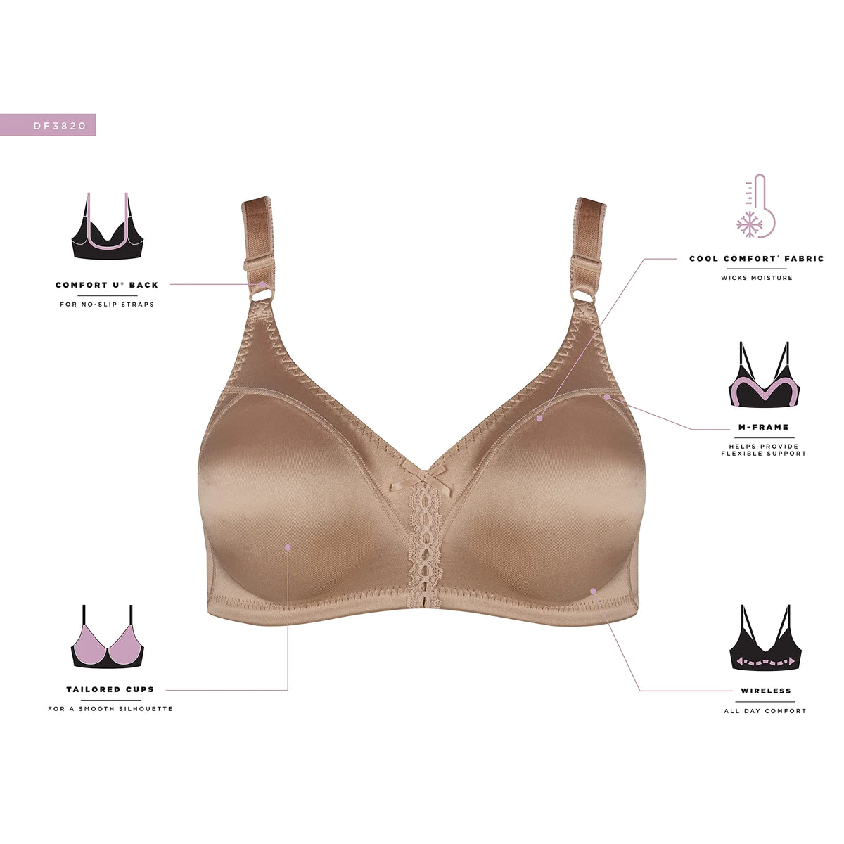 Bali Women's Double Support Wireless Bra,Comfortsoft Full Coverage Wirefree Bra,Df3820 42DD Black Rieworkes
