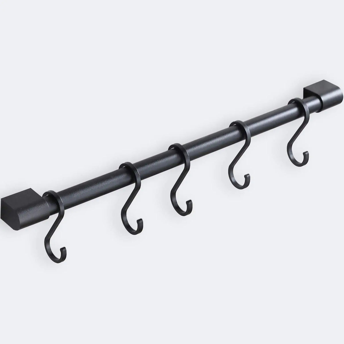 MIAOHUI Kitchen Rail with Hooks Pan and Pot Hangers for Kitchen Wall Mount Kitchen Utensil Rack with Removable S Hook Aluminum (17.3inch_Black_5Hooks) Rieworkes