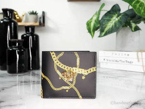 Versace Black Leather Gold Medusa Chain Logo Bifold Wallet Mimarta
