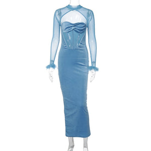 Women's Plush Mesh Hollow Stitching Sexy Dress Mimarta
