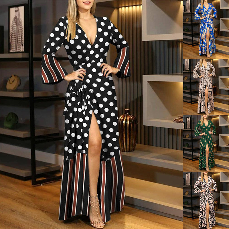 Fashionable Floral Print Long Dress with V-Neck (Women) Mimarta