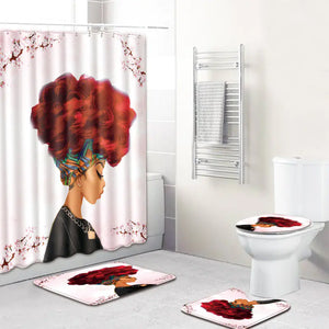 African Woman Bath Mat and Shower Curtain Set Mimarta