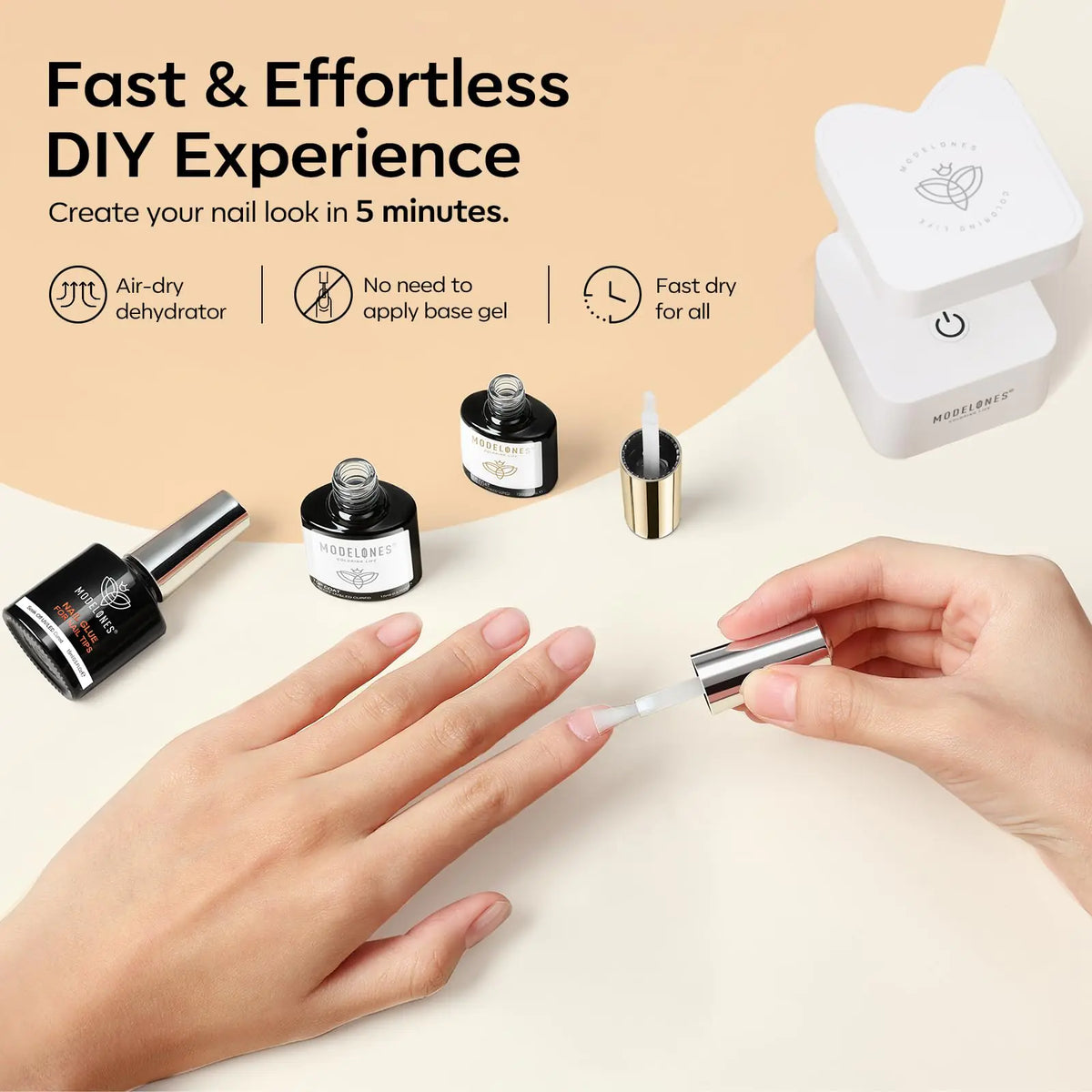 modelones 9 in One Nail Glue with Gel Top and Base Coat Gel Nail Kit, No Wipe Base Coat Long Lasting Glossy Top Coat 3Pcs Gel Nail Glue for Nail Tips, Blooming Gel, Rhinestone Glue A2-3pcs Nail Glue Rieworkes