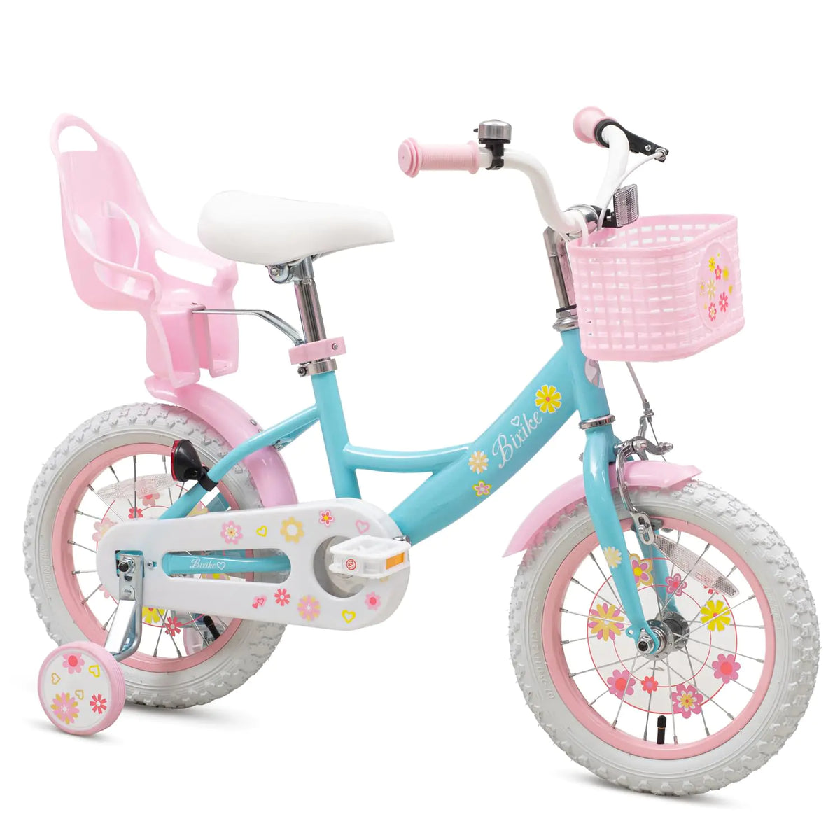 Bixike Girls Bike with Basket for Toddlers and Kids Aged 3-14 Years Old 14 16 18 Inch with Training Wheels & Doll Seat 20 Inch with Kickstand & Rear Rack Princess Style Bicycle for Gift Mimarta