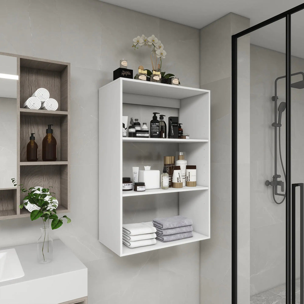 B4 Bathroom colset shelves Wood Modular Closet System Wall Mounted Shelves Walk in Clothes Storage Cabinet Shelving Built in Closet Organizer for Bedroom White 31.49''W x 16.04''D x 47.24''H Rieworkes